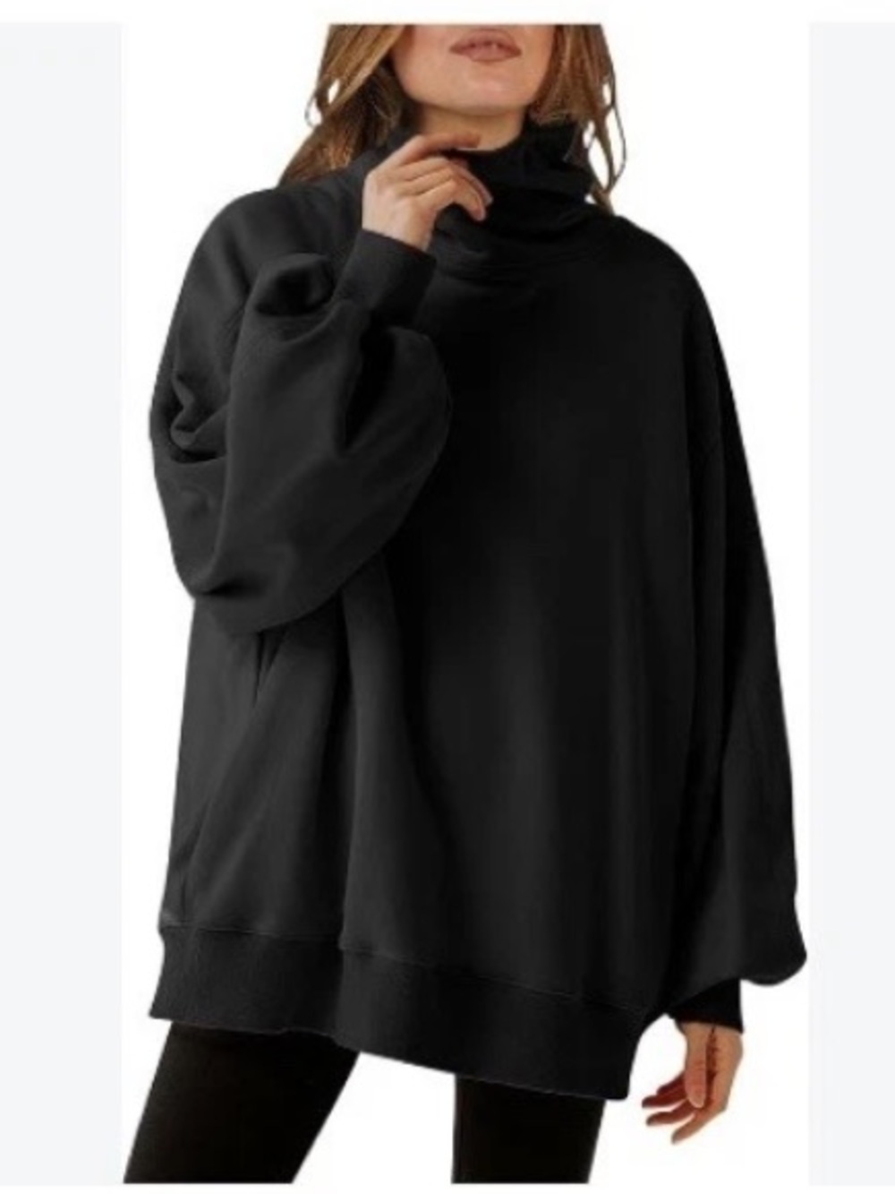 NAP Loungewear M Oversized Balloon Sleeves Black Turtleneck Sweatshirt Cozy Chic